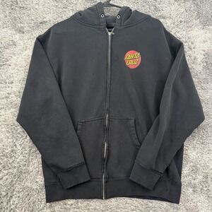 Vintage SANTA CRUZ Hoodie Jacket Mens L Black Full Zip Skateboards 90s Thrashed
